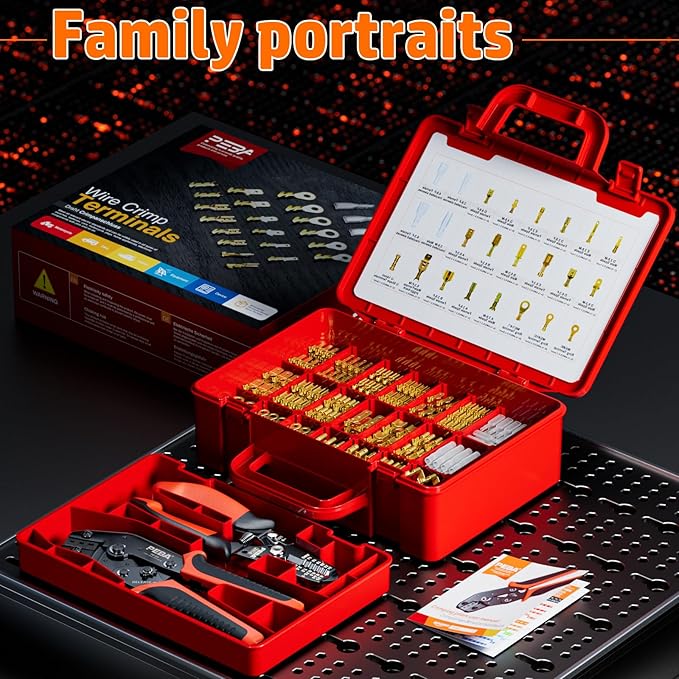 PEBA Crimping Tool Kit, 20 Types Spade Connectors, Ratchet Crimping Pliers AWG 24-14 for 2.8mm 3.5mm 3.9mm 4.8mm 6.3mm Open Barrels Pin Terminal | Speaker Connectors Terminal - Crimper Tool Kit
