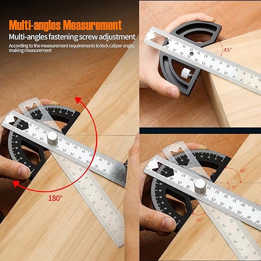 Protractor Angle Finder Carpenter Square Adjustable Aluminum Protractor Square and Angle Gauge for Carpenters & Woodworking Hobbyists with 0-180 Degrees Measuring Tool (12inch)
