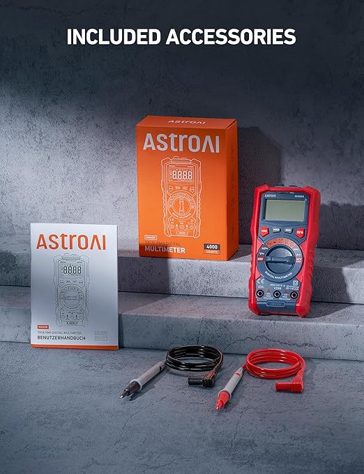 AstroAI Multimeter Tester, TRMS 4000 Counts Volt Meter Auto-Ranging Ohmmeter Digital 1.5v/9v/12v Battery Voltage Tester Measure Voltage Current Resistance Diodes Continuity Capacitance with NCV