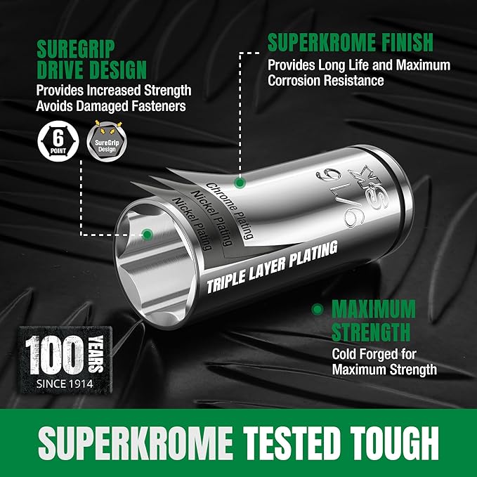 SK 1/4" Drive Socket Set with 216-P Quick-Release Ratchet, 50-Piece, SAE & Metric, SuperKrome Finish, Premium CR-V Construction, with Storage Suitcase