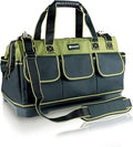 17in Tool Bag For Men Heavy Duty with Waterproof Molded Base, High Capacity Wide Mouth Tote, Construction Worker Electricians Tool Bags, Large Tool Bag Organizer for Men Women Tool Tote