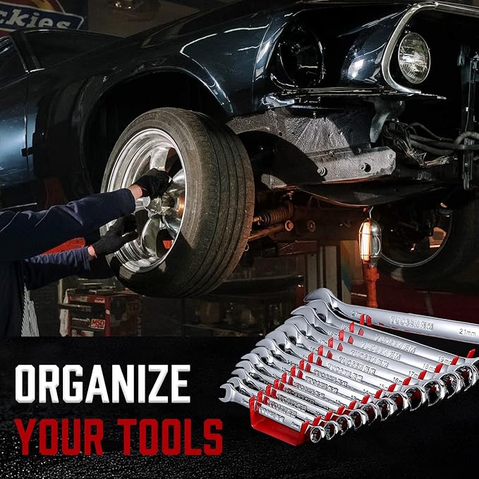 ALOANES 130-Slot Metal Wrench Organizer, Heavy Duty Wrench Organizer Tray for Tool Box, Fit SAE & Metric Wrench Storage, 10 Pack Wrench Holders(Red)