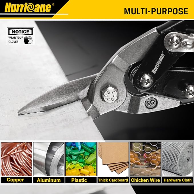 HURRICANE 10 Inch Aviation Tin Snips, Heavy Duty Metal Cutter Shears for Cutting Sheet Metal, Straight Cut, Chrome Vanadium Steel