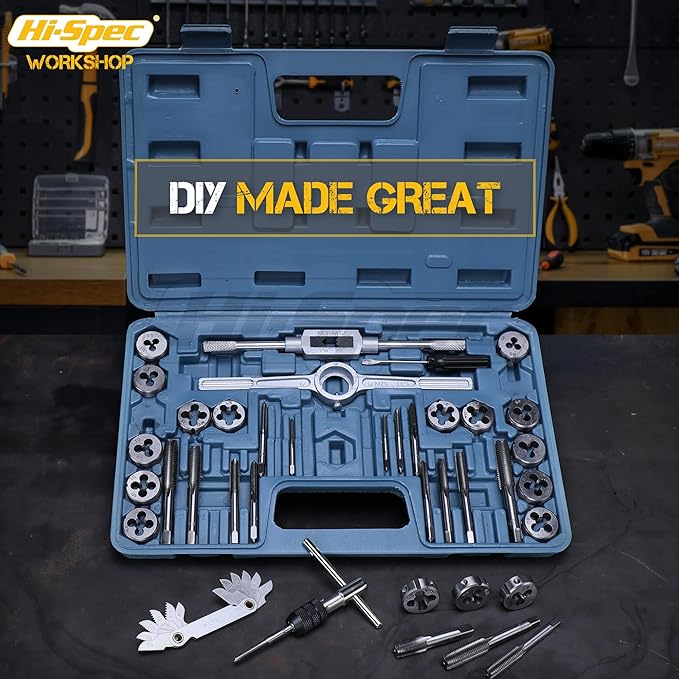 Hi-Spec 39pc Metric Tap & Die Set. Complete M3 to M12 Tapping and Threading Tools with Tap Wrench & Screw Pitch Gauge Accessories