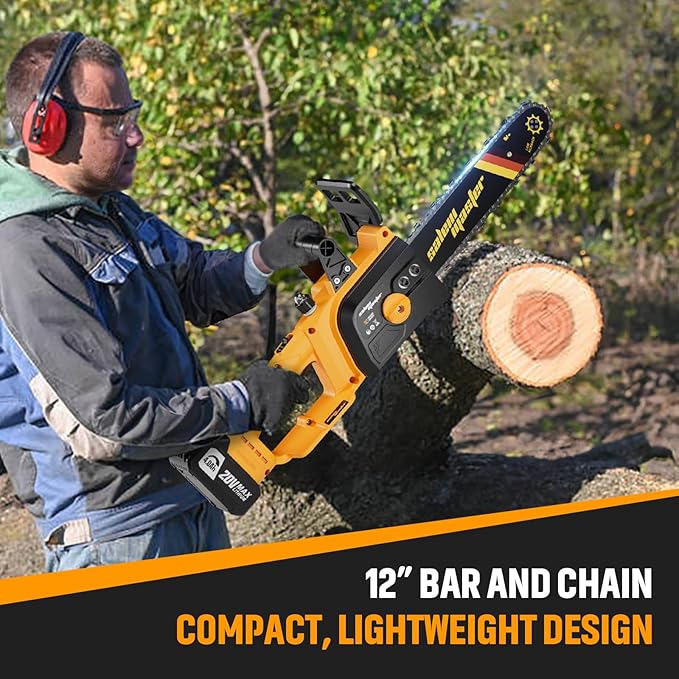 12" Electric Chainsaw Cordless, 20V Battery Powered Cordless Chain Saw, Chainsaw with 4.0Ah Lithium ion Battery and Charger