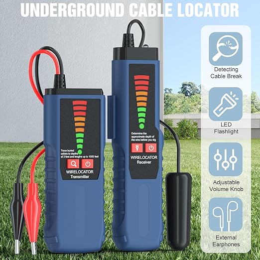 F04 Underground Wire Locator, Cable Locator with Earphone, Buried Wire Detector for Locating Breakage Cables & Wires Dog Fence Cables