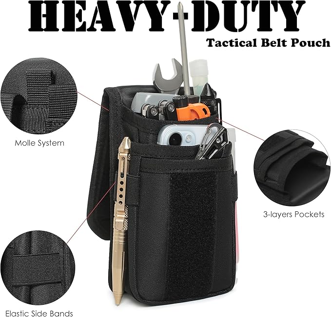 Heavy Duty Small Tool Bag with D-Ring Clip,Flag Patch&Shoulder Strap - Small Tactical Molle Zipper Tool Bag,EDC Storage Tool Bags for Men,Multipurpose Utility Work Organizer Bag