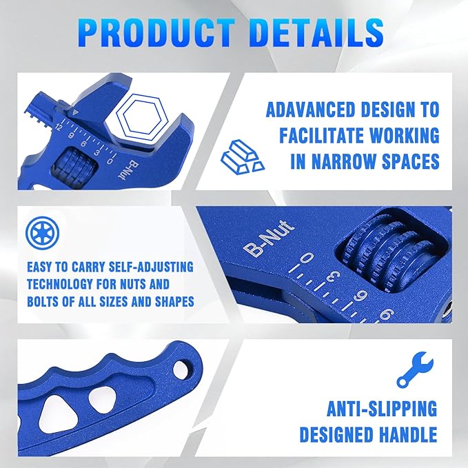 AN Hose Fitting Adjustable Wrench 3AN-12AN Lightweight Aluminum (Blue)
