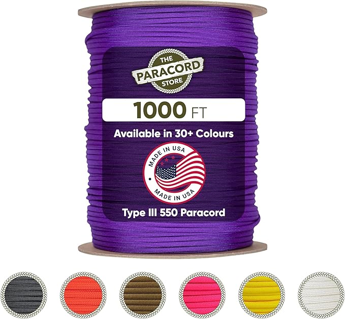 The Paracord Store | Type III 550 Paracord - 1000 FT Spool, Acid Purple | Heavy Duty 7 Strand Tactical Paracord - USA Made Nylon Outdoor Parachute Cord for Camping, Fishing & More - Survival Cord