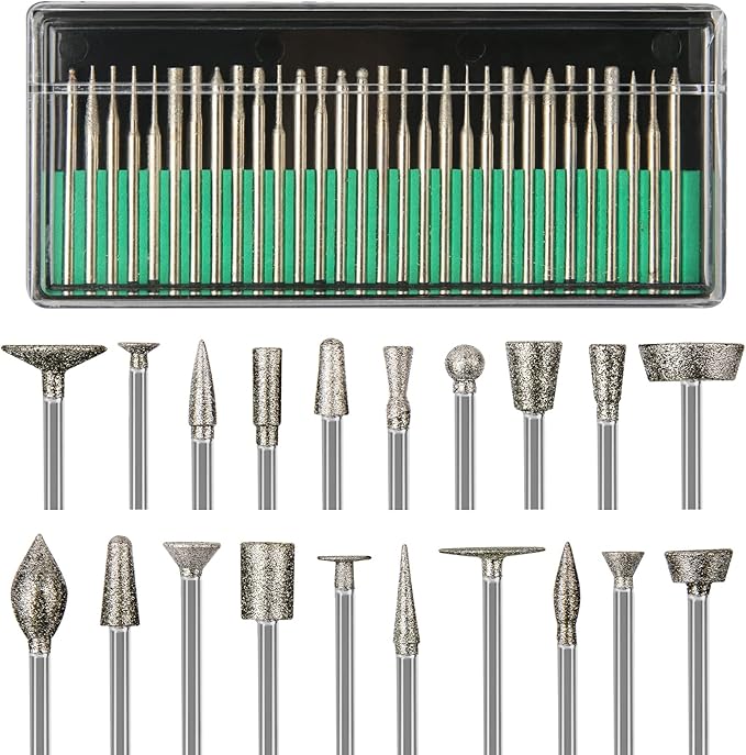 Stone Carving Set Diamond Burr Bits Compatible with Dremel, 50PCS Polishing Kits Rotary Tools Accessories with 1/8’ Shank For Carving, Engraving, Grinding, Stone, Rocks, Jewelry, Glass, Ceramics