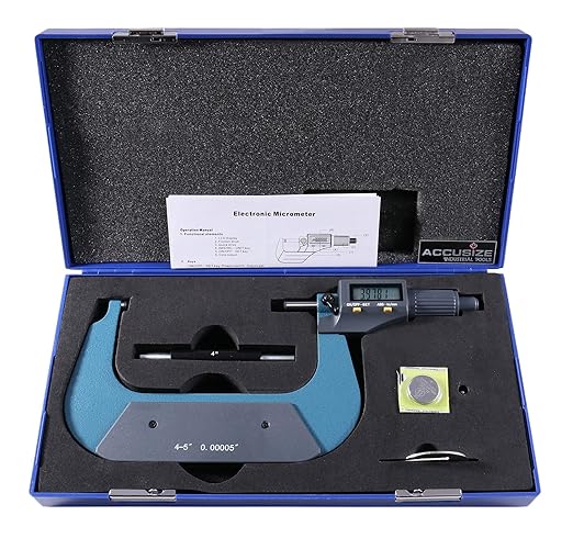 Accusize Industrial Tools 4-5''/100-125 mm by 0.00005''/0.001 mm 2 Keys Electronic Digital Outside Micrometer, Metric/Imperial, Md71-0005