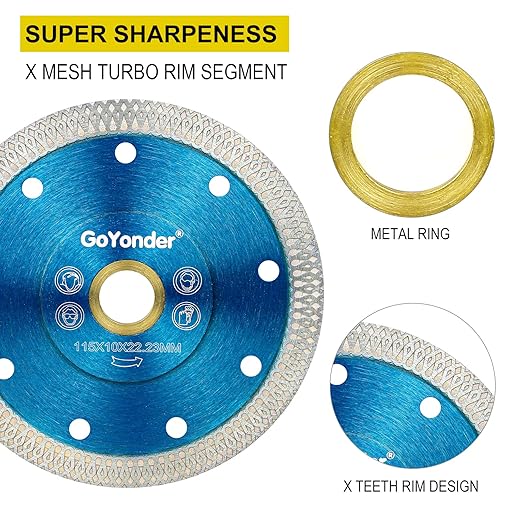 GoYonder Super Thin 4.5" Grinder Blades Tile Blade, Diamond Saw Blade for Cutting Porcelain Tiles Granite, 115mm Tile Cutting Blade for Angle Grinder