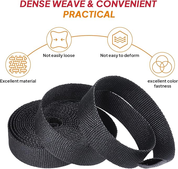 Black 2:1 Ratio Automotive Heat Shrink Braided Sleeving,Wear-Resistant Flat Woven Shrinkable Sleeve Fabric Car Cable Wires Hoses Protection (1-3/8"-35ft)