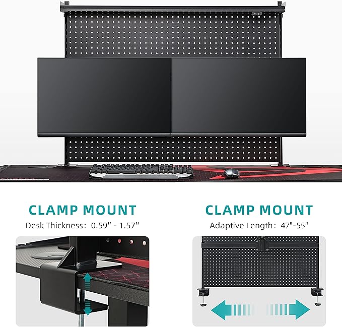 EUREKA ERGONOMIC Pegboard with Dual Monitor Stand,Steel Pegboard for Desk,Computer Accessories for Office, Privacy Panel for Gaming Desk, 4 Accessories Modular Hanging,43 x 34inch, Black