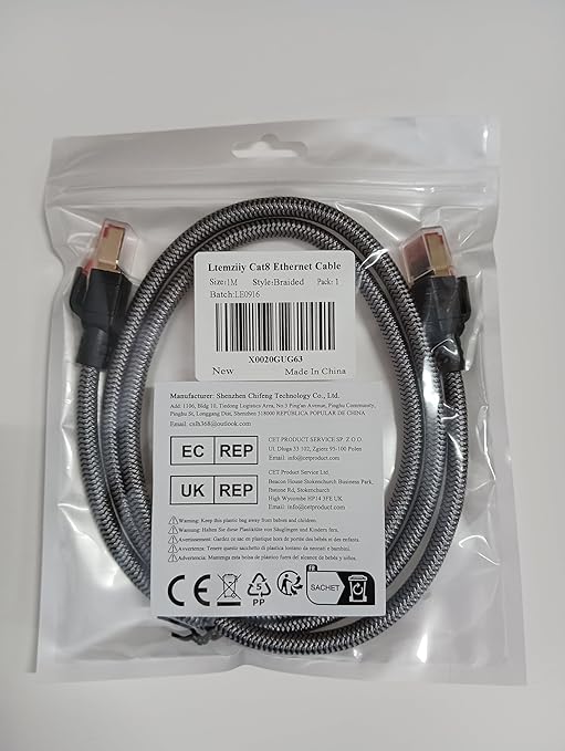 Cat 8 Ethernet Cable 3 ft, 40Gbps 2000Mhz High Speed Gigabit LAN Internet Cables,RJ45 Patch Cord Braided Round S/FTP Network Cable,for Smart Home,Office,Gaming,Modem, Router