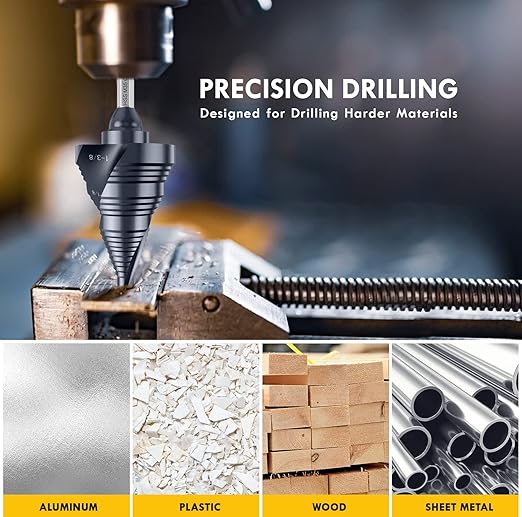 UPGRADE M35 Cobalt Step Drill Bit with Ultra TiAIN Coating, 1/4" - 1-3/8" Unibit Step Bit with Double Sprial Flute, 1/4" Hex Shank Drill Bit for Metal, Stainless Steel, Aluminum, Copper, Wood