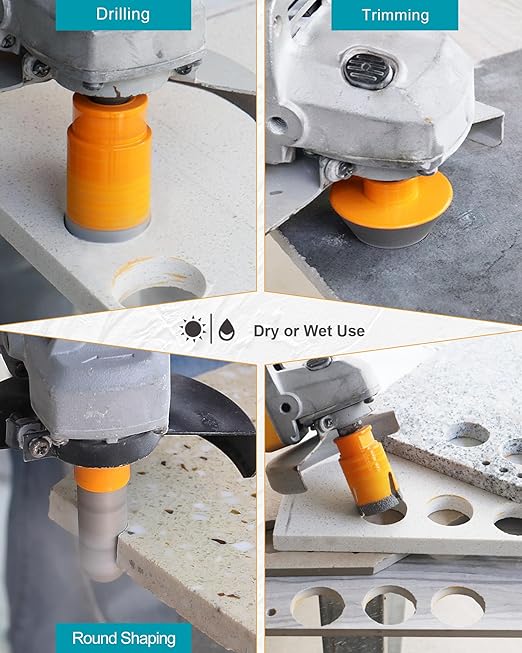 Tile Hole Saw Kit 11pcs - Diamond Core Drill Bits Set (6/8/10/25/35/50/75/125mm) & Adapter for Tile Marble Granite with 4/5" Diamond Finger Bit and 2" Chamfer Bit Trimming Holes