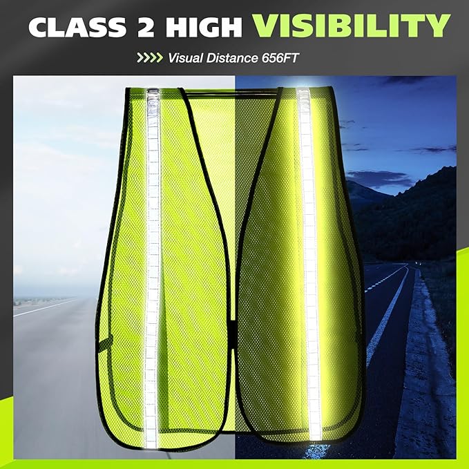 Jecery 60 Packs High Visibility Vest Safety Reflective Hi Visibility Mesh Vest Lightweight Neon Universal Size for Men Work Outdoor (M)