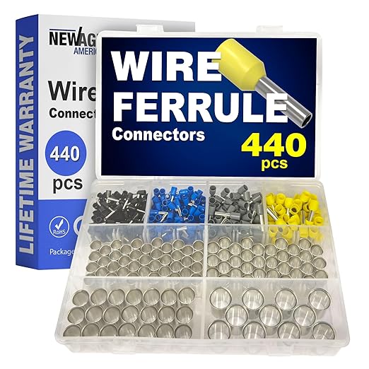 New Age America® 440pcs Wire Ferrules Kit | AWG 16-2/0 | Copper & Nylon | Uninsulated & Insulated Cord Pin End Terminal | Wire Ends Terminal Kit | AWG 16, 14, 12, 10, 4, 2, 1/0, 2/0 | Crimp Connectors