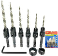 FTG USA Adjustable Wood Countersink Drill Bit Set 6 Sizes Set with Tapered Drill Bit for Woodworking