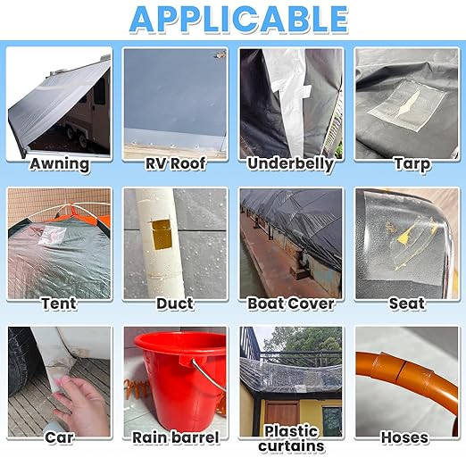 Waterproof Repair Tape for Fabric, Awning, RV Roof, Underbelly, Tarp, Tent, Sail and Boat Cover Outdoor Repair Patch, Heavy Duty, Clear, 6 Inch x 10FT