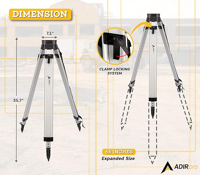AdirPro Aluminum 5/8-Inch 11-Threaded Flat Head Tripod with Quick Clamp (Black)