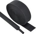 Black 2:1 Ratio Automotive Heat Shrink Braided Sleeving,Wear-Resistant Flat Woven Shrinkable Sleeve Fabric Car Cable Wires Hoses Protection (1-1/8"-8ft)