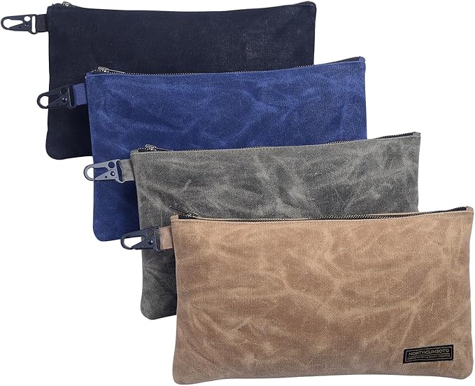 Heavy-Duty Canvas Tool Bag, Multipurpose Storage Pouch, Pouches for Organization, Tool Bag Organizer, Canvas Zipper Pouch, 12.5" x 7" - 4-Pack