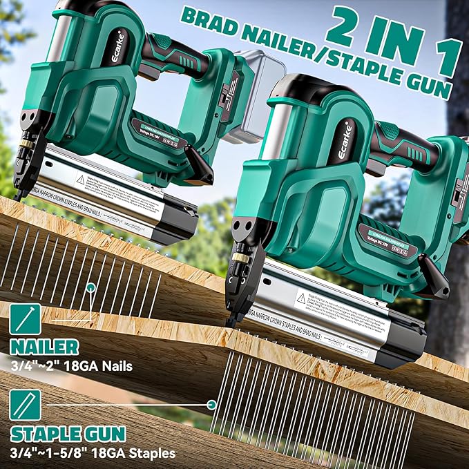 Ecarke Brad Nailer Cordless Stapler Compatible with Makita 18V (No Battery), 2 in 1 Electric Nail Gun/Staple Gun with 18GA Nails/Staples, Battery Power 2 Inch Nailer for Trim Wood Crafting Home DIY