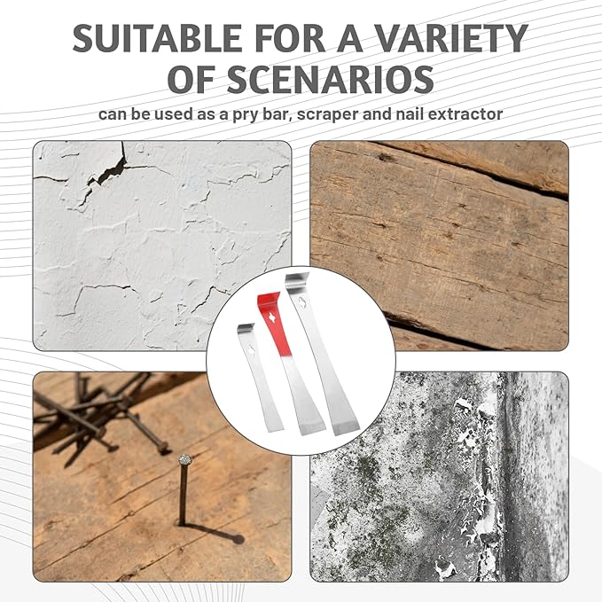 3 PCS Stainless Steel Mini Pry Bar Scraper, Small Pry Bar Set Trimmer, Beehive Tools, Scraper Set for Boards, Walls, Crevices and more