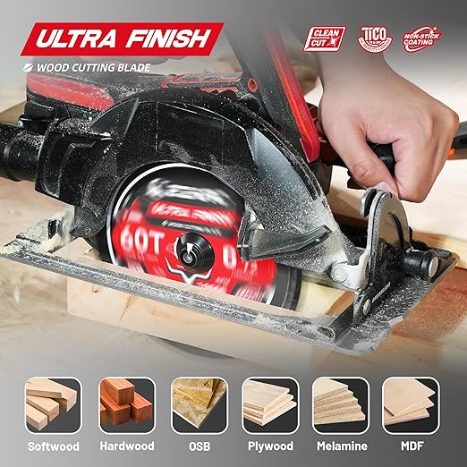 EZARC 6-1/2 Inch Circular Saw Blades 60T - Ultra Finish Wood Cutting Blade, Ultra-Thin 1.5mm Kerf, Non-Stick Coating, 2 Pack