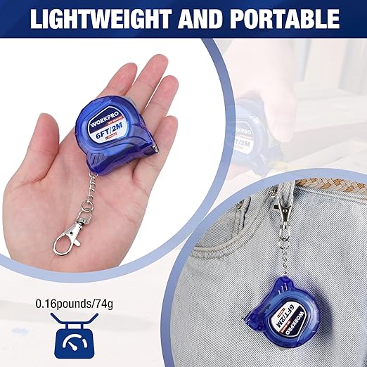 WORKPRO Keychain Tape Measure Set, 3 Pcs Inch/Metric Scale Easy Reading Mini Tape Measurement, 6FT Retractable Pocket Size Small Tape Measure for Engineer, Lightweight, ABS Protective Casing