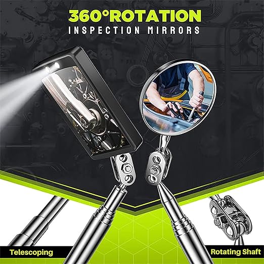 Telescoping Magnetic Pickup Tool Set, Inspection Mirror Telescoping, LED Flashlight, Cool Gadgets for Men, Gifts for Dad, Husband, Kids, Boyfriend, Magnet Stick