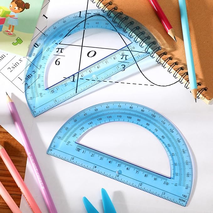 EBOOT Plastic Protractor Math Protractors 180 Degrees, 6 Inch, Pack of 2 (Blue)