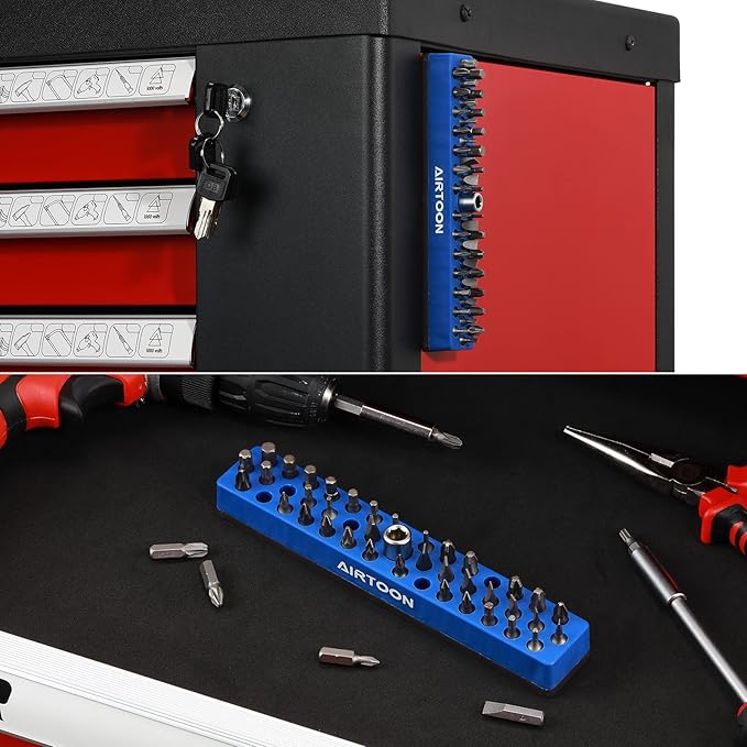 AIRTOON 1/4" Magnetic Hex Bit Holder, 43 Holes Bit Storage with Strong Magnetic Base, Magnetic Screwdriver Bit Organizer, Blue