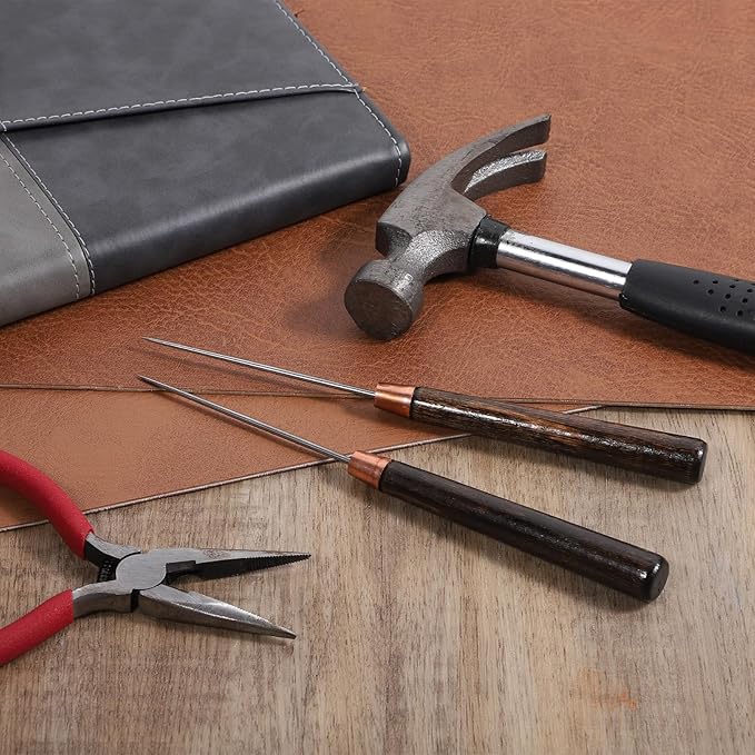 2 PCS Wooden Handle Scratch Awl Tool, Leather Awl Punch Tools, Slender Sewing Awls, Scratch Awls Tool for Punching, Sewing, Bookbinding, Leather Craft Repair