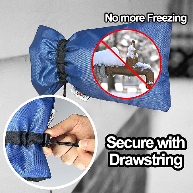 Enlarge Outdoor Faucet Cover for Winter Freeze Protection, 3M Thinsulate, 10”H x 6.3”W Hose Bib Covers for Wall Taps Outside, Waterproof & Frost Free Insulated Spigot Cover, 2 Pcs Faucet Socks - Blue