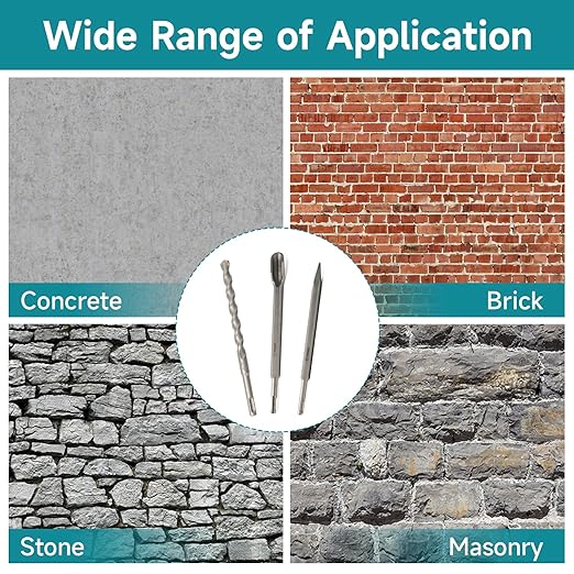 17Pcs SDS-Plus Rotary Hammer Drill Bits and Chisel Set - Carbide-Tipped Drill Bits and Chisels with Storage Case - Used for Concrete Brick Stone and Other Masonry Construction Materials
