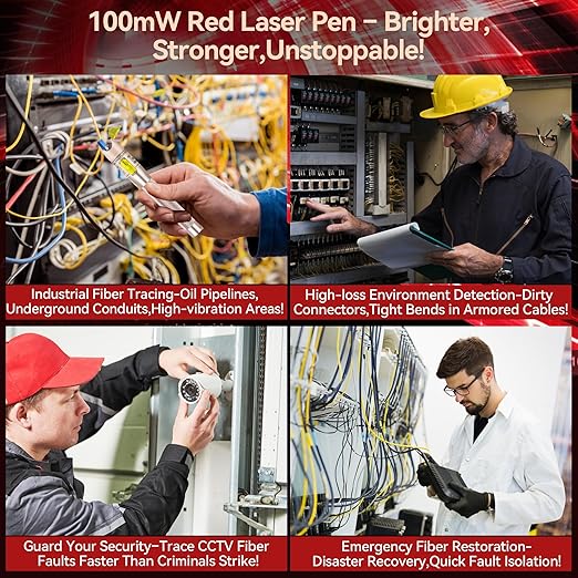 VFL Visual Fault Locator 100mw Fiber Optic Cable Troubleshoot Kit 2.5 mm Universal Connector, with 1pc FC to LC Adapter for Telecommunications & CATV Maintenance