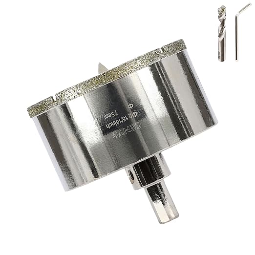 2-15/16inch | 75mm Diamond Hole Saw with Center Drill bit and Diamond-Coated Center Drill bit for Ceramic Glass Marble Fiberglass Granite and Porcelain Tiles by CENYB
