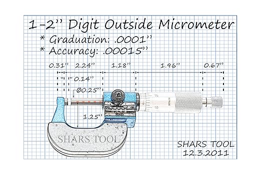 Shars 1-2" Digit Outside Micrometer, 0.0001" Graduation 303-2403 P)