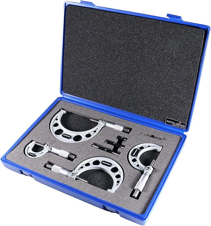 Accusize Industrial Tools 0-4 inch x .0001'' Ultra-Precision M-Type Outside Micrometers Carbide Tipped 4 Pc Set, EG00-0904