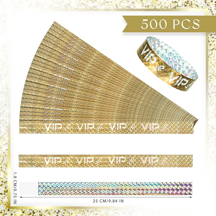 Teling 500 Pack VIP Plastic Wristbands Bracelets Party for Events VIP Custom Wristbands Plastic Bracelets Tear proof Waterproof Wrist Bands Arm Bands for Events Concerts