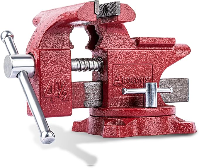 Home Vise 4-1/2" Jaw Width Bench Vise with a 3 Inch Jaw Opening Home Vise for Woodworking, Drilling, Cutting Cast Iron Red
