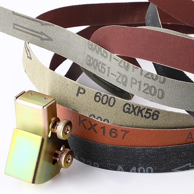 Feekoon Assorted 12 Pack of 1x30 Sanding Belts, with Adjustable Knife Sharpening Angle Guide for 1 x 30 Belt Sander, Knife Sharpening Jig Angles from 10 to 45