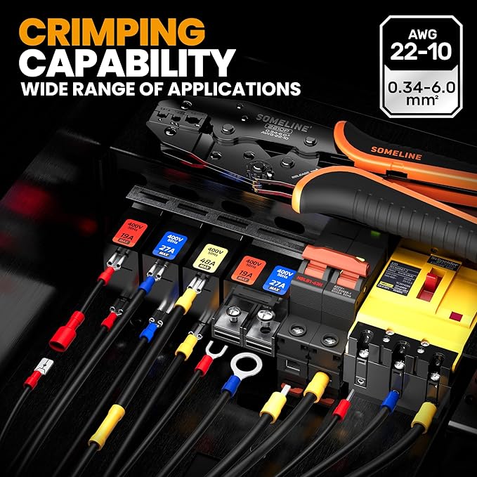SOMELINE Wire Terminals Crimping Tool, with 30 Sizes Insulated Ratcheting Terminals Crimper Kit of AWG 22-10 Insulated Electrical Butt Bullet Spade Fork Ring Spade Splice Crimp Terminals