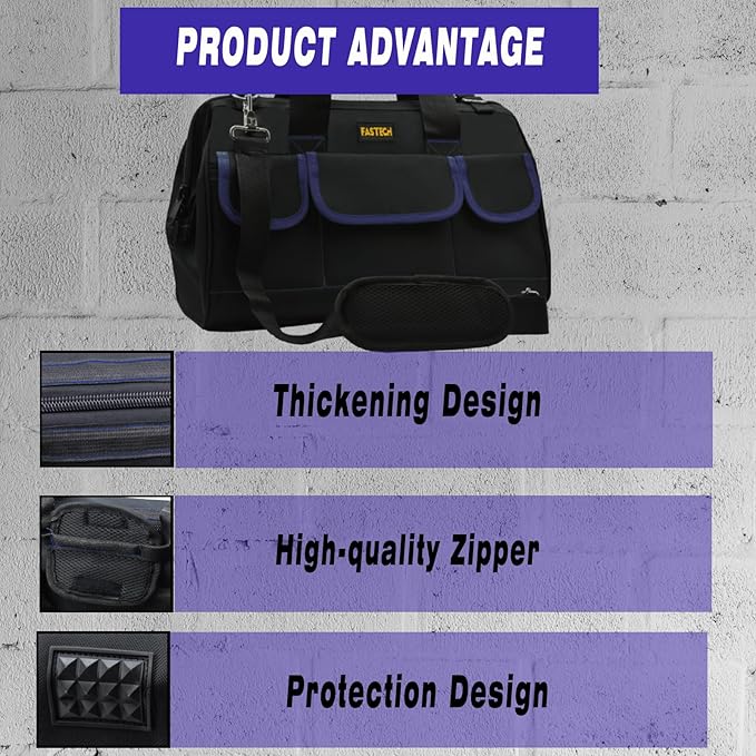 22 Inch Tool Bag, Waterproof Wide Mouth Tool Kit, Heavy Duty Tool Bag Organizer With Shoulder Straps, Tool Storage Package For Men/Women (22IN DarkBlue)