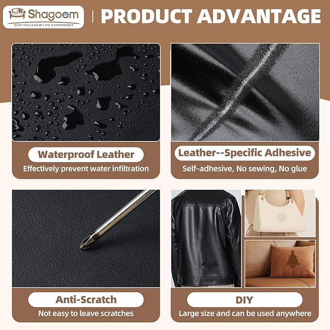 Leather Repair Patch, 17X158 Inch Repair Patch Self Adhesive Waterproof, DIY Large Vinyl Patches for Couches, Furniture, Kitchen Cabinets, Wall （Brown, 17X158 Inch）