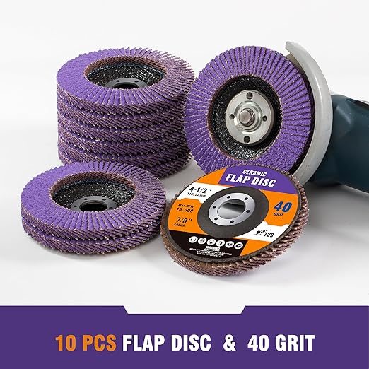 10 Pack Ceramic Flap Discs 4 1/2 for Angle Grinder, 40 Grit T29 Flap Wheels 7/8” Arbor Flap Sanding Disc for Wood and Metal Sanding