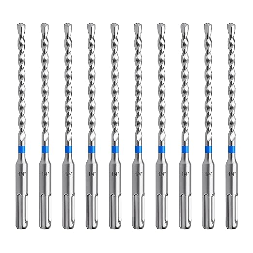 toolant Masonry Drill Bit,SDS Plus Rotary Hammer Drill Bits Set for 1/4" x6inch 10pcs,Carbide Tipped 2-Cutter for Concrete,Masonry and Brick